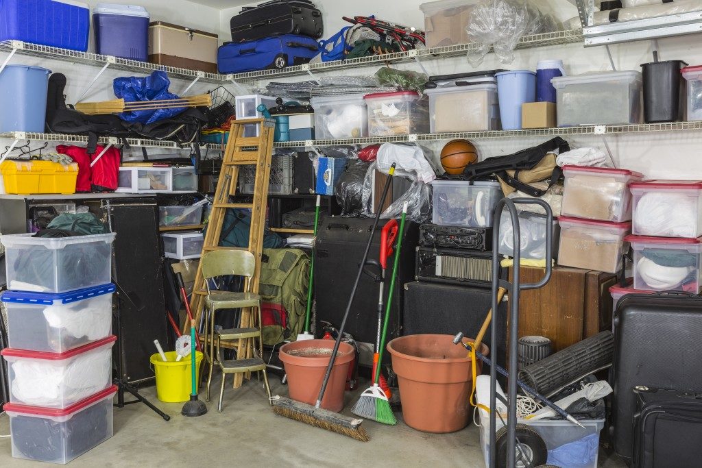 Residential garage full of junk and storage