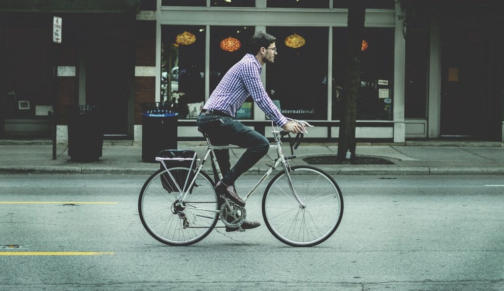 man biking to work