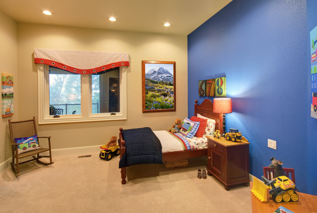 a children's bedroom with ample lighting